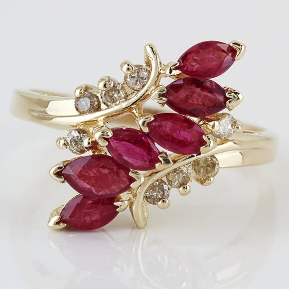 14KYG Marquise Ruby + Diamond Wedding Anniversary Cocktail Ring Gift